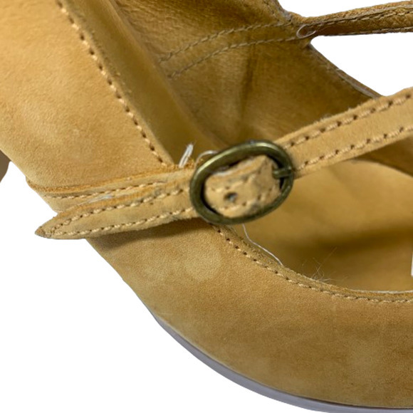 DELMAN Tan Leather Peep-Toe Platform‎ Heel Slingback Sandals - Picture 6 of 13